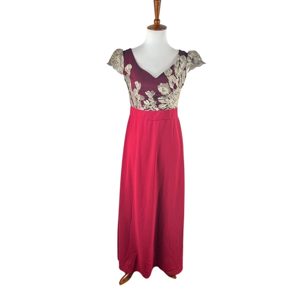 Mango Suit Burgundy Gold Embroidered Evening Gown Fits Medium